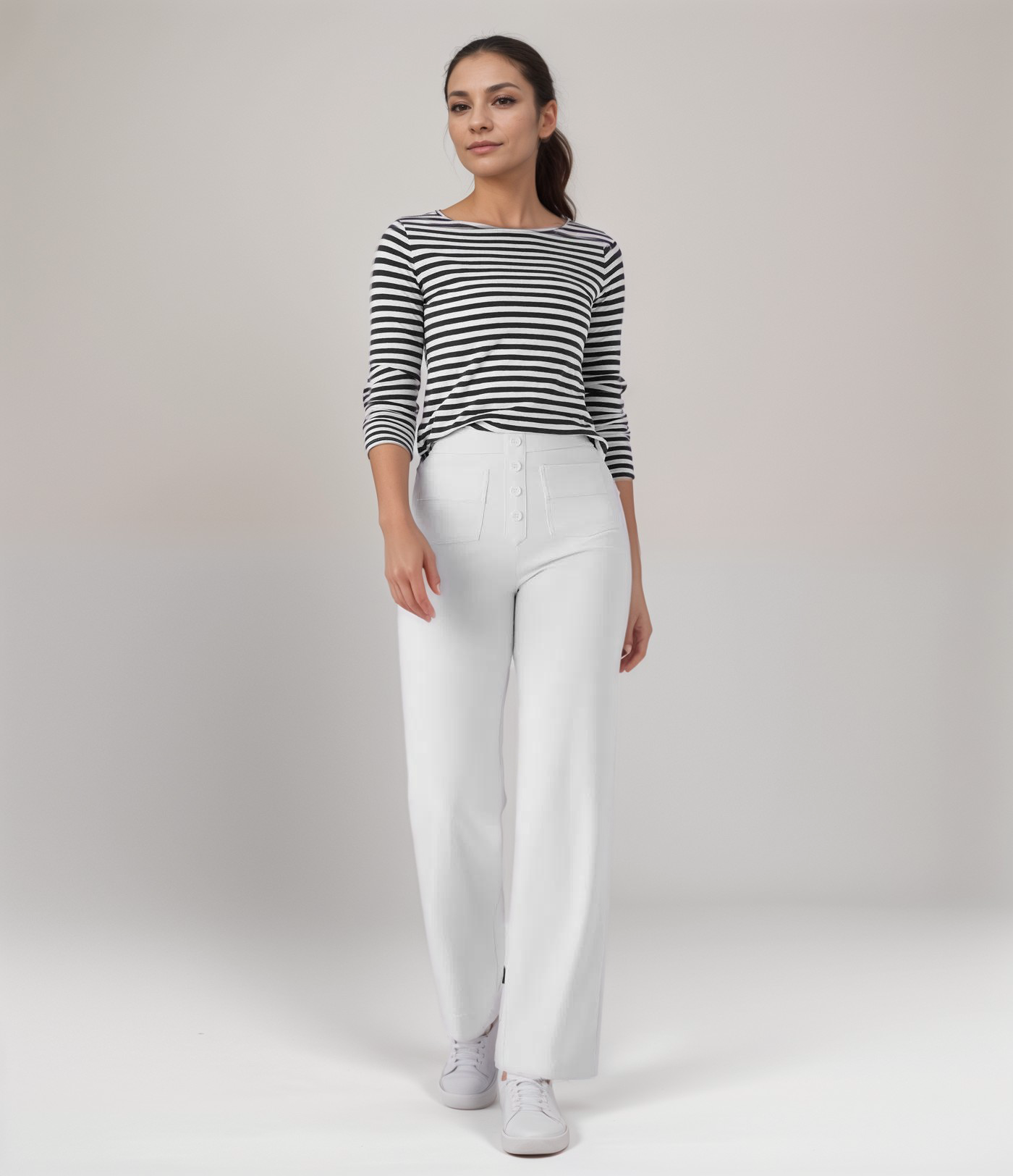 High-Waisted Wide Leg Trousers with Button Front