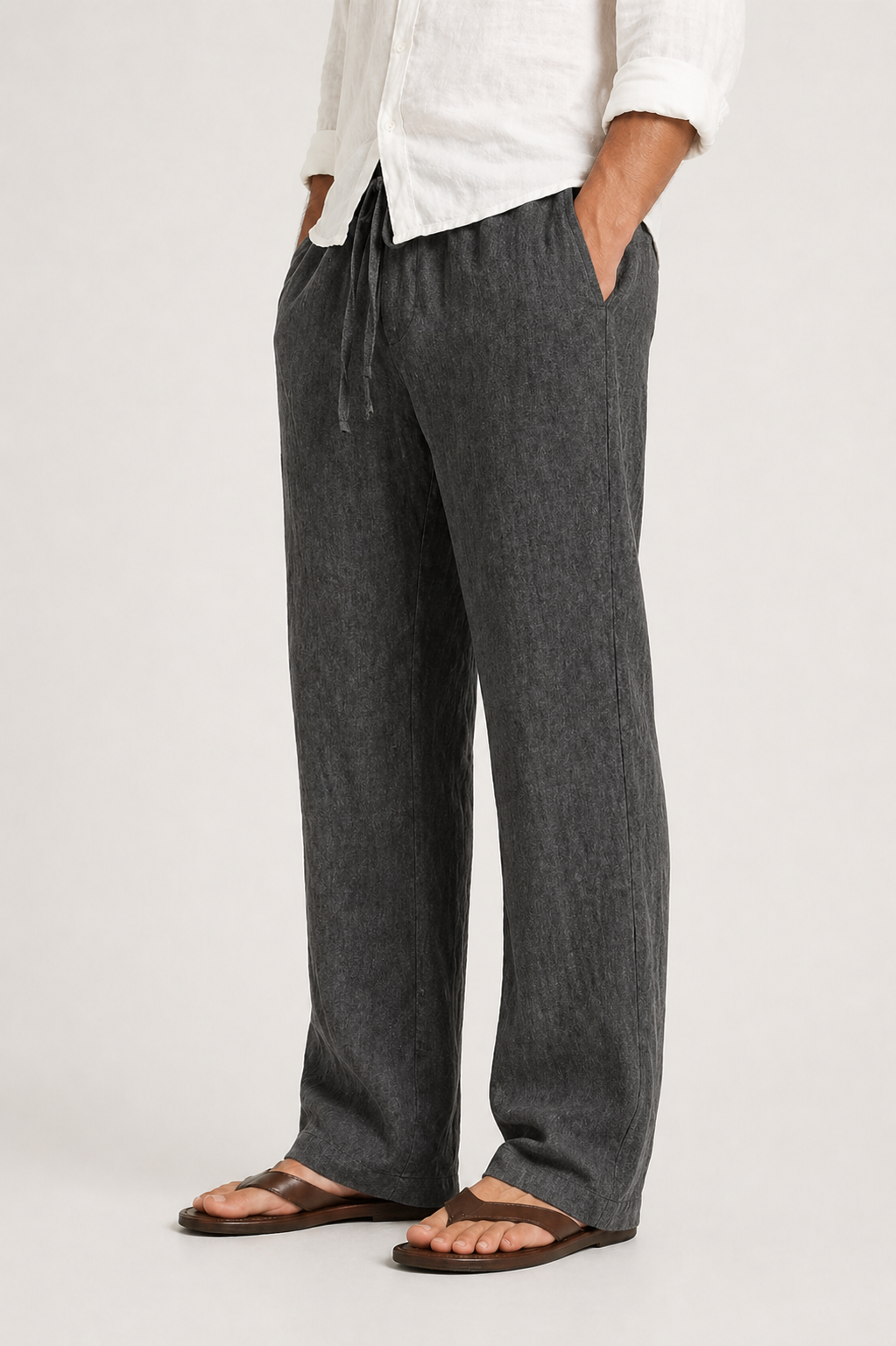 Relaxed Fit Linen Trousers with Drawstring Waist