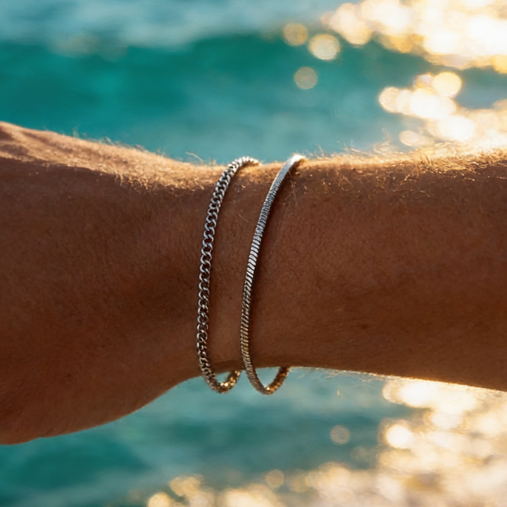Layered Silver Chain Bracelet Set