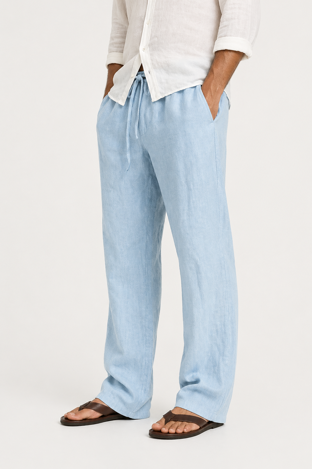 Pantalon en lin coupe décontractée avec taille à cordon de serrage