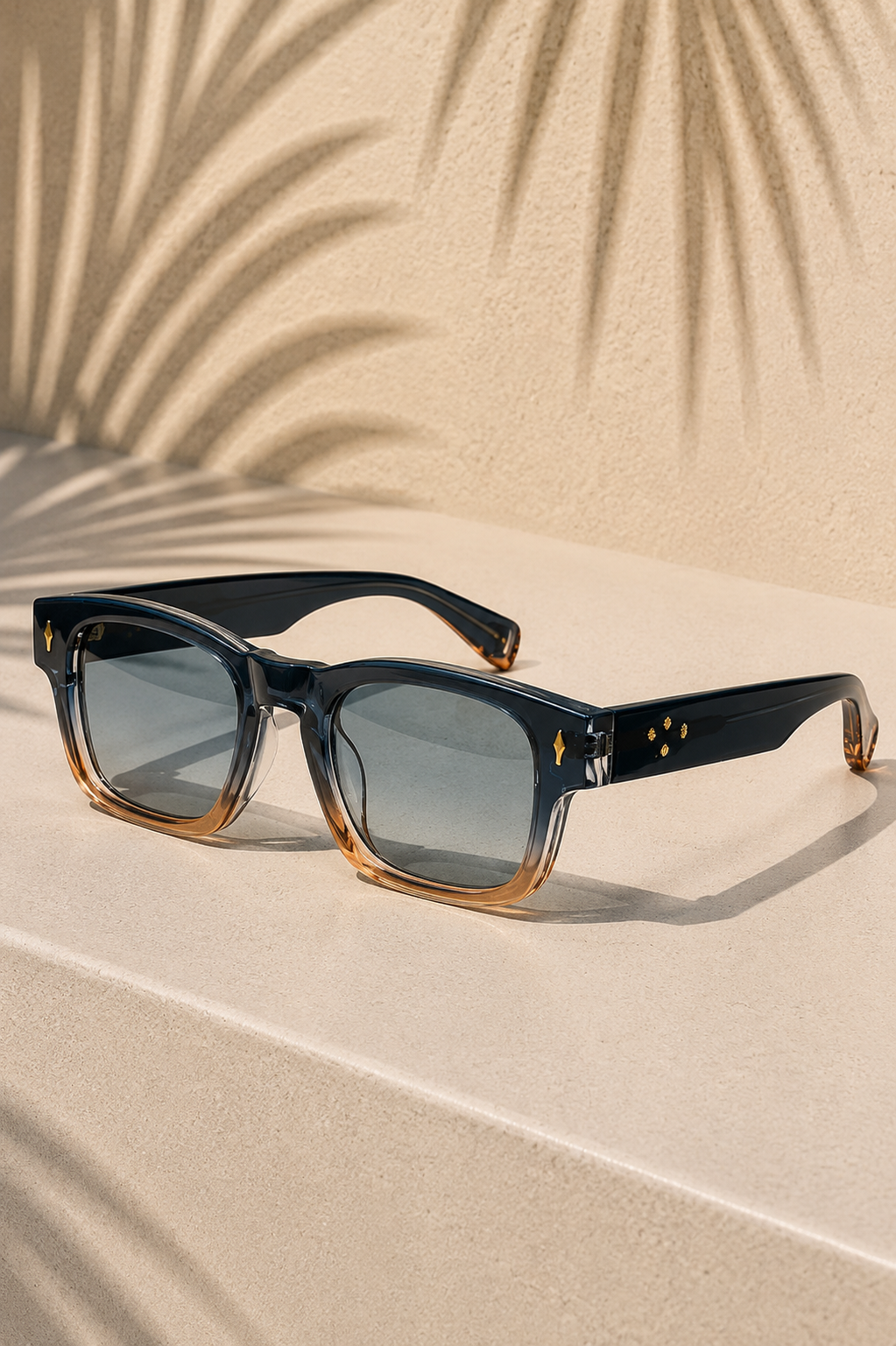 Lunettes de soleil carrées à monture transparente et verres dégradés