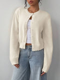 Women's Cropped Round Neck Button-Up Cardigan