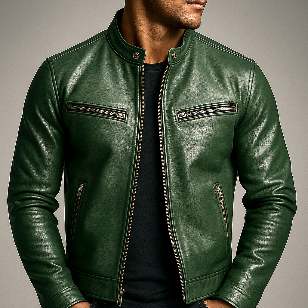 Men's Faux Leather Stand Collar Moto Jacket