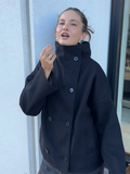 Women's Oversized Double-Breasted Coat with High Collar