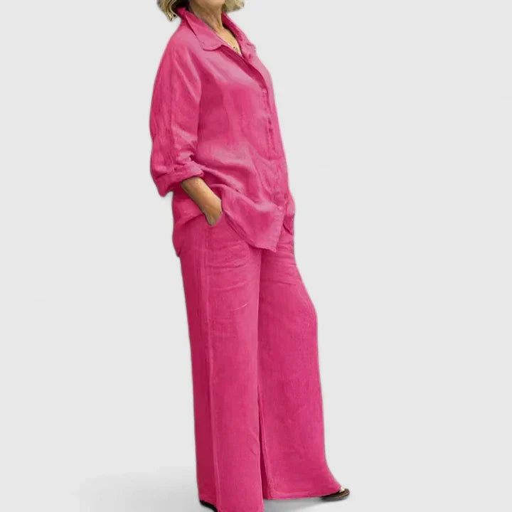 Relaxed Button-Front Shirt & Wide-Leg Trouser Set