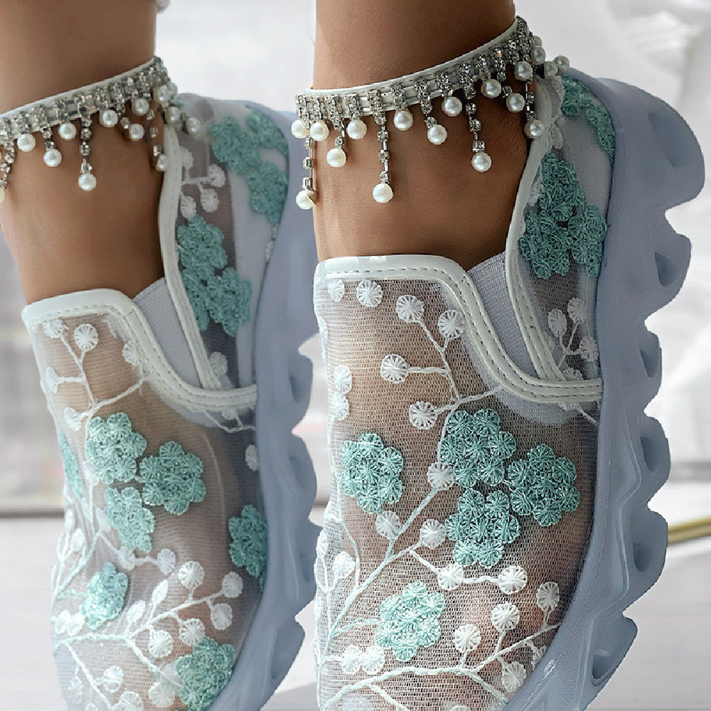 Sheer Floral Lace Mesh High-Top Sneakers