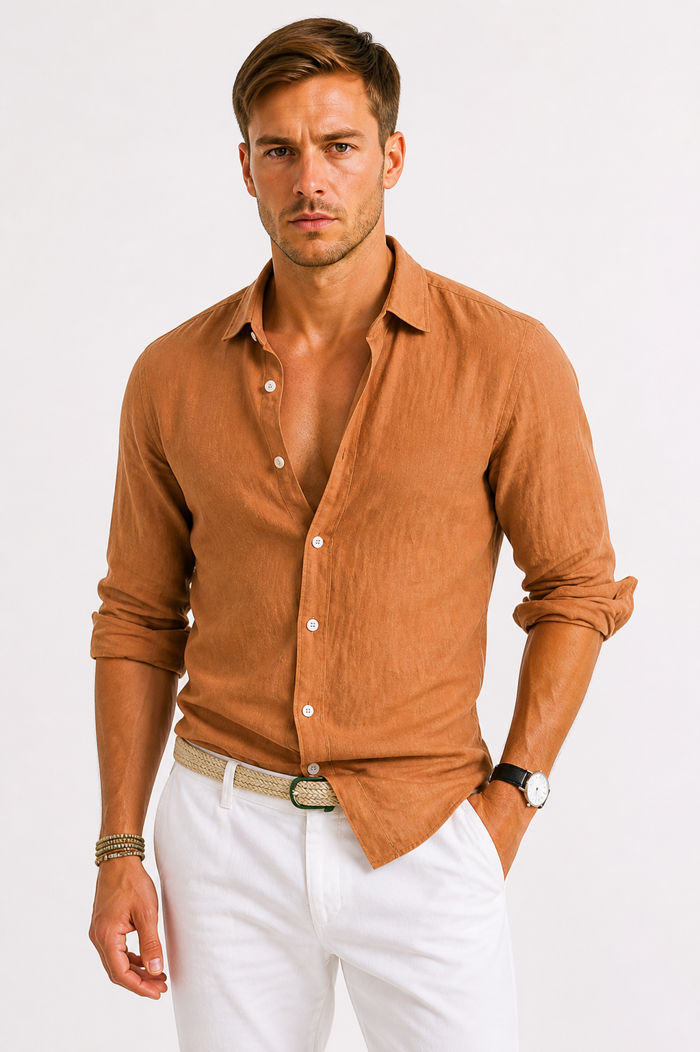 Chemise en lin à manches longues et col classique