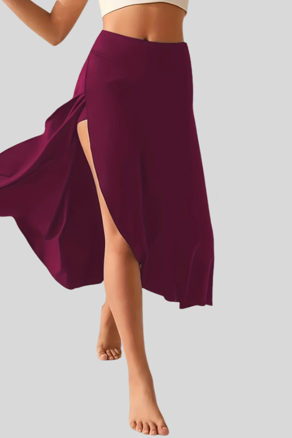 High-Waisted Satin Side Slit Midi Skirt