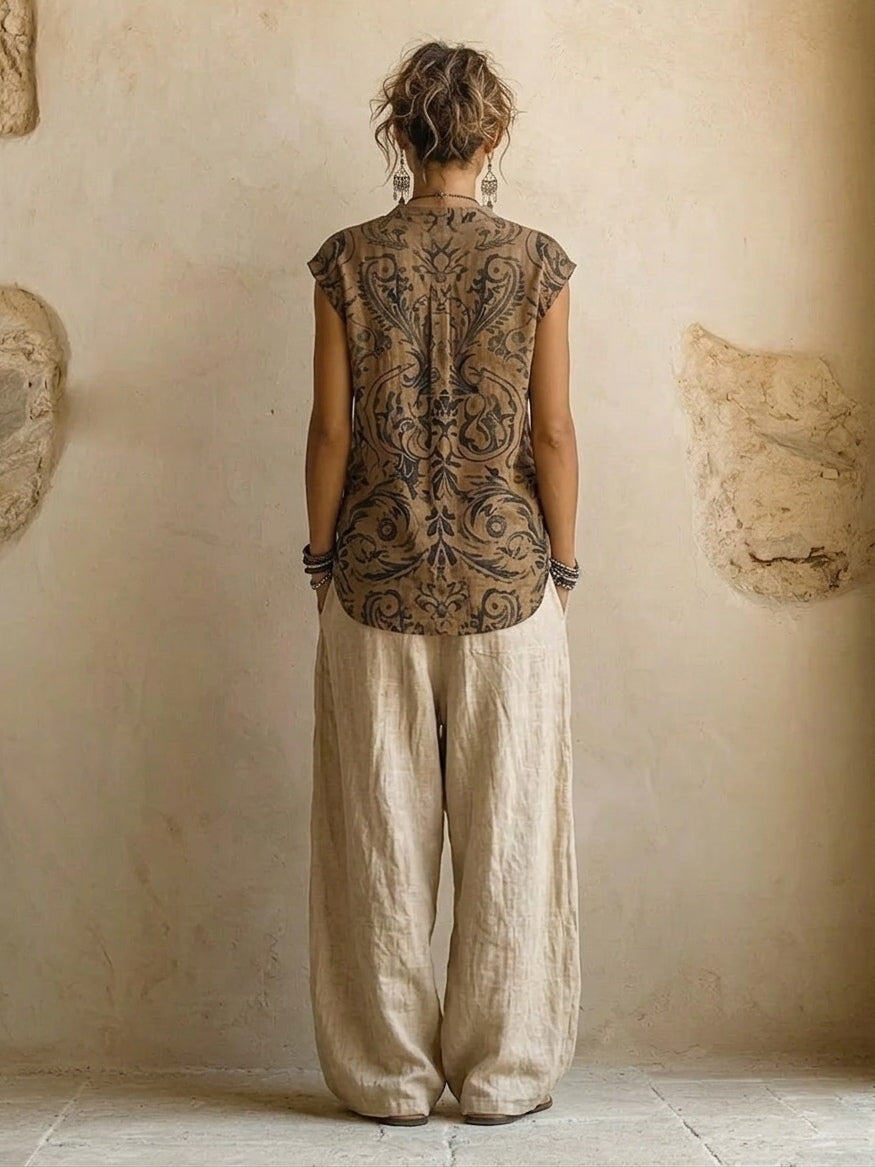 Long Line Button-Front Linen Duster Coat