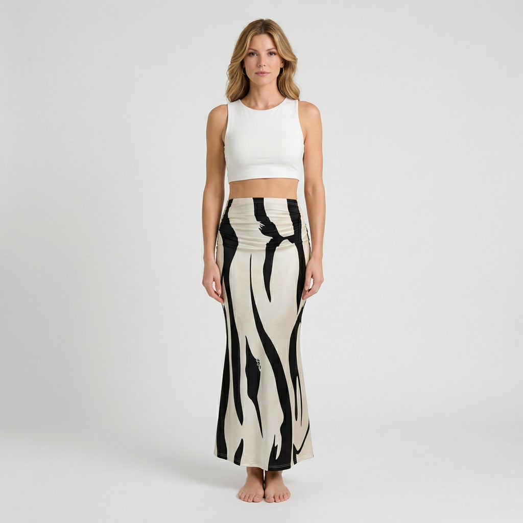 Women’s Two Piece Skirt Set Sleeveless Crop Top – Printed Maxi Skirt Outfit