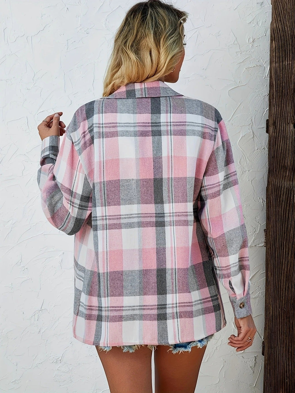Surchemise-chemise en flanelle à carreaux oversize pour femme, boutonnée