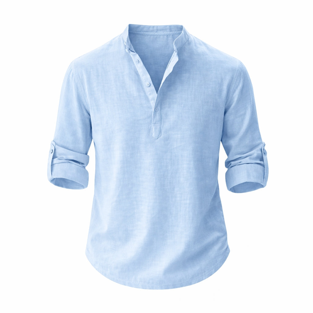Chemise Henley en lin à manches longues avec col officier