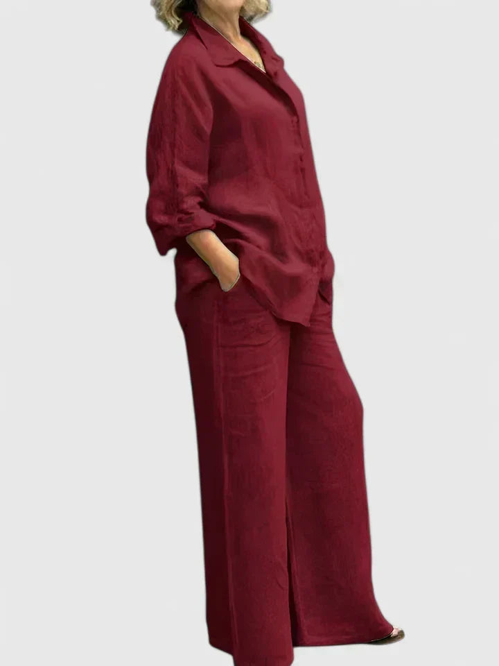 Relaxed Button-Front Shirt & Wide-Leg Trouser Set