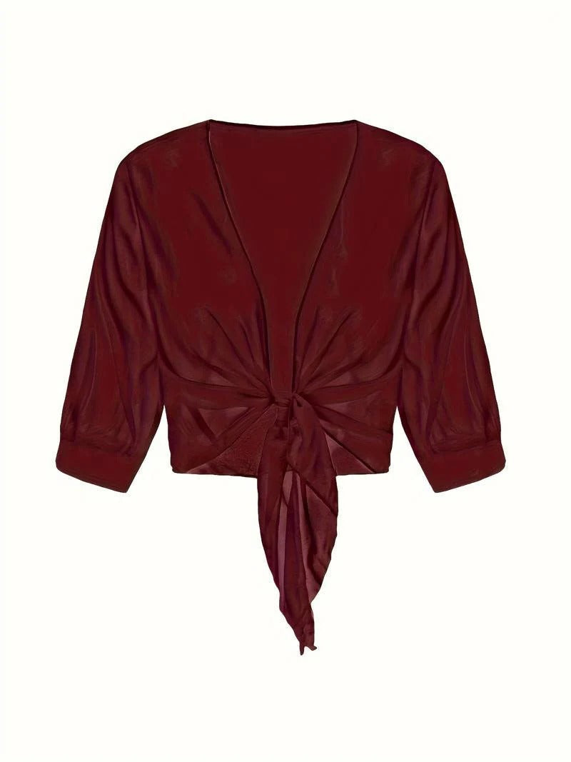 Sheer Tie-Front Cropped Chiffon Cardigan
