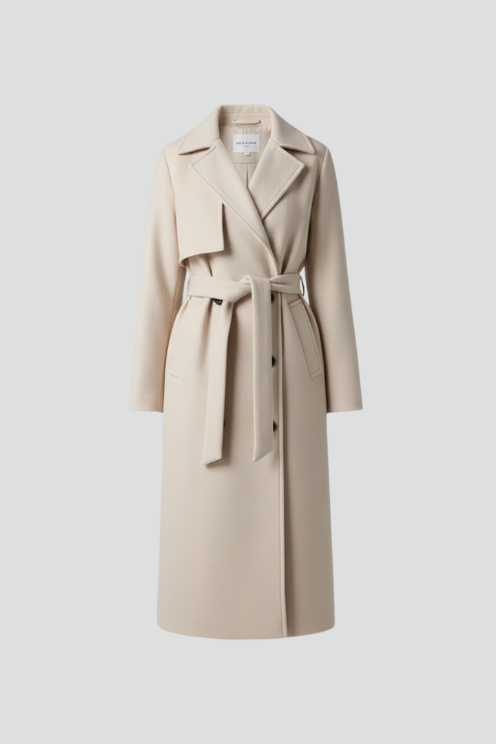 Long trench-coat pour femme, croisé à double boutonnage et ceinturé