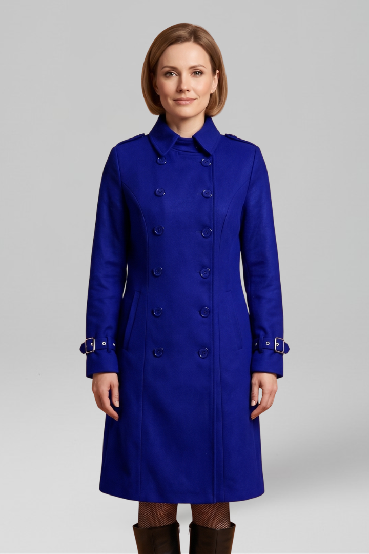 Women's Double-Breasted Trench Coat with Buckle Cuffs