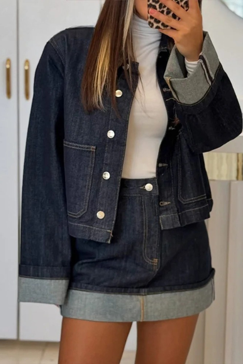 Women's Cropped Snap Button Denim Jacket