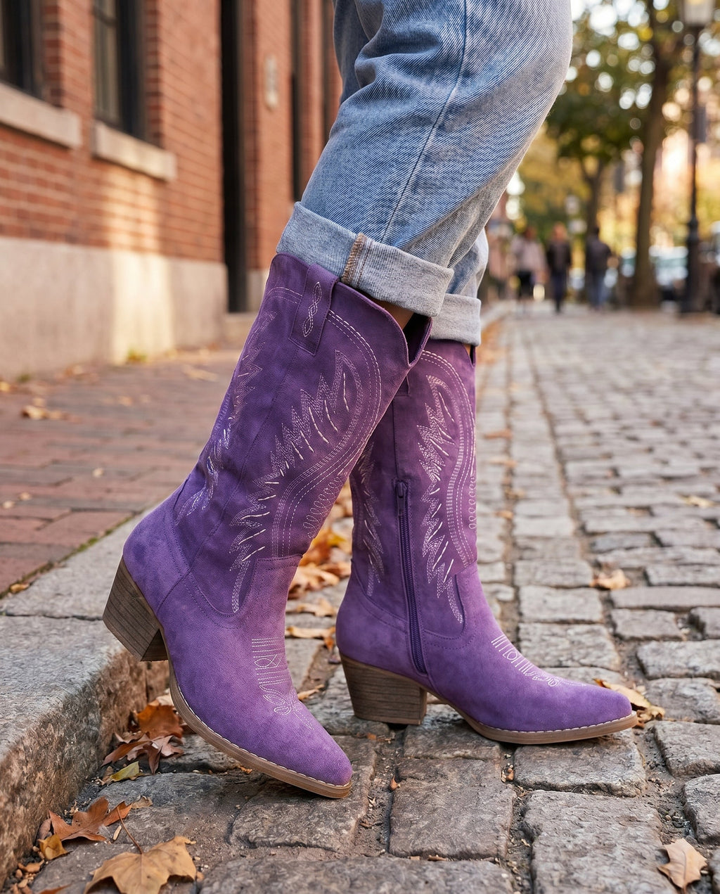 Bottes western brodées montantes jusqu’au genou pour femme