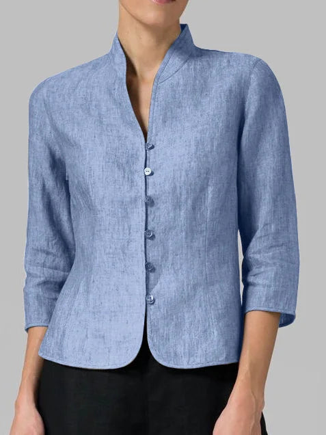 Women's Fitted Textured Blouse with Stand Collar