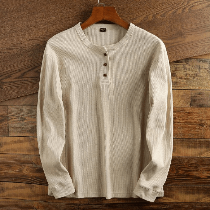 Men's Waffle Knit Long Sleeve Henley Shirt