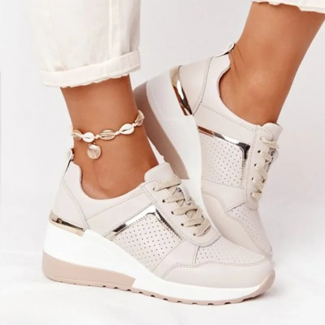 Women's Platform Wedge Sneakers with Metallic Trim