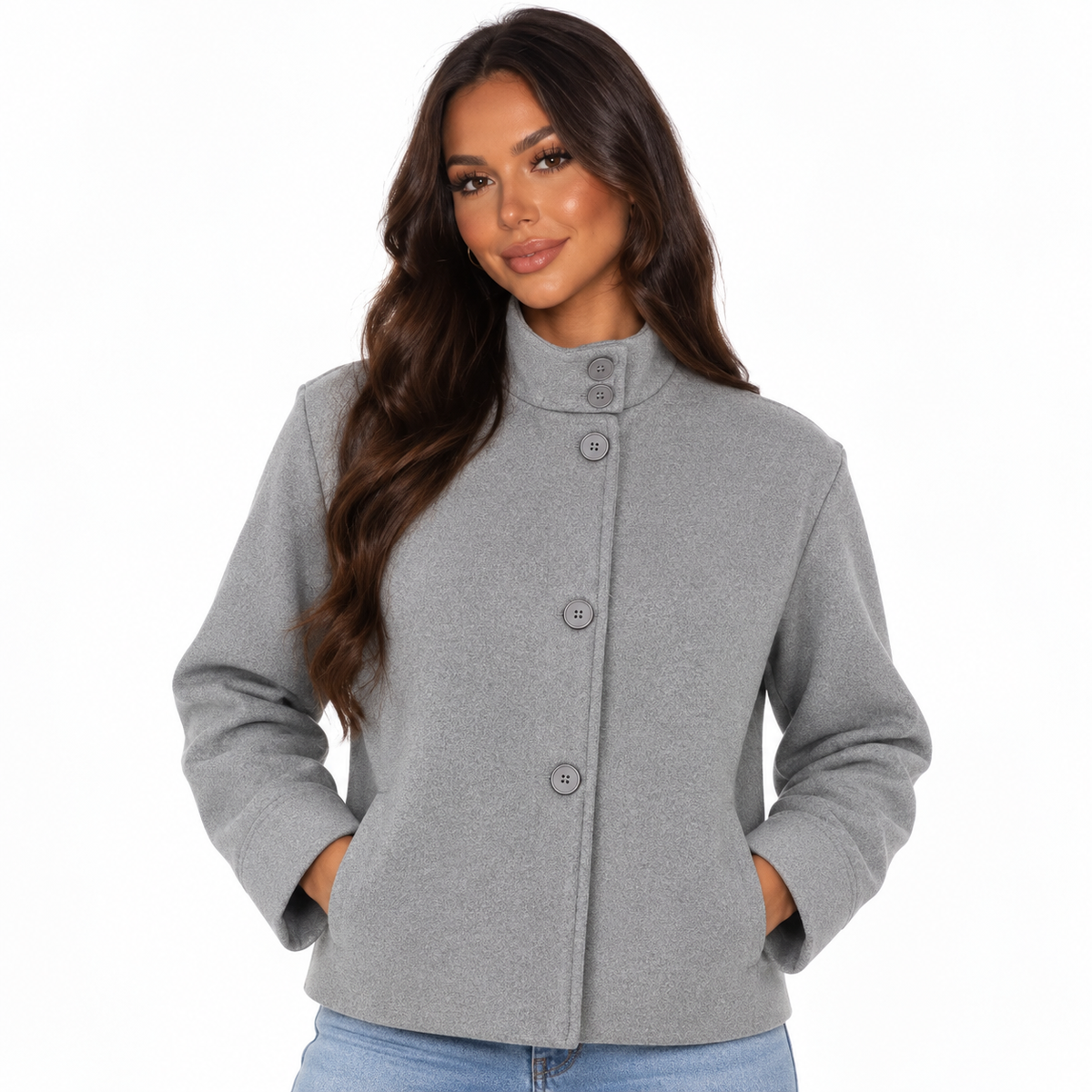 Women's Funnel Collar Boxy Button-Front Jacket