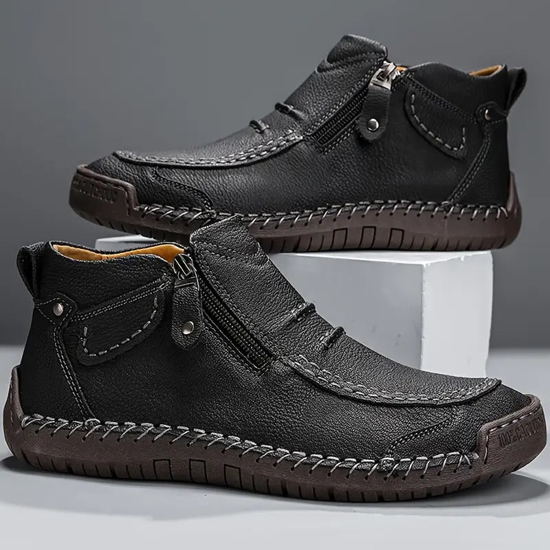 Men's Handstitched Leather Zip-Up Ankle Boots