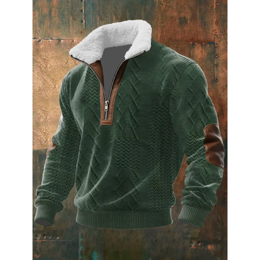 Men's Sherpa Collar Quarter-Zip Colourblock Sweater