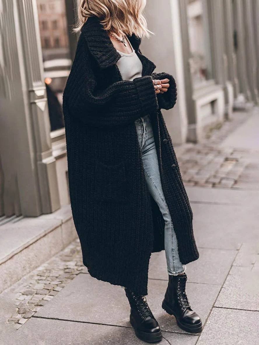 Women's Oversized Chunky Rib Knit Longline Lapel Cardigan