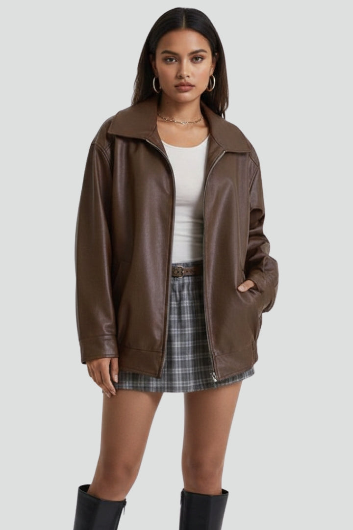 Women's Sleek Collared Jacket with Ribbed Hem