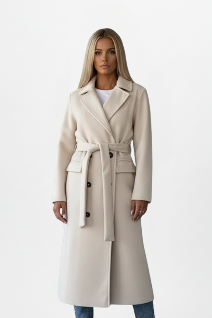 Long trench-coat pour femme, croisé à double boutonnage et ceinturé