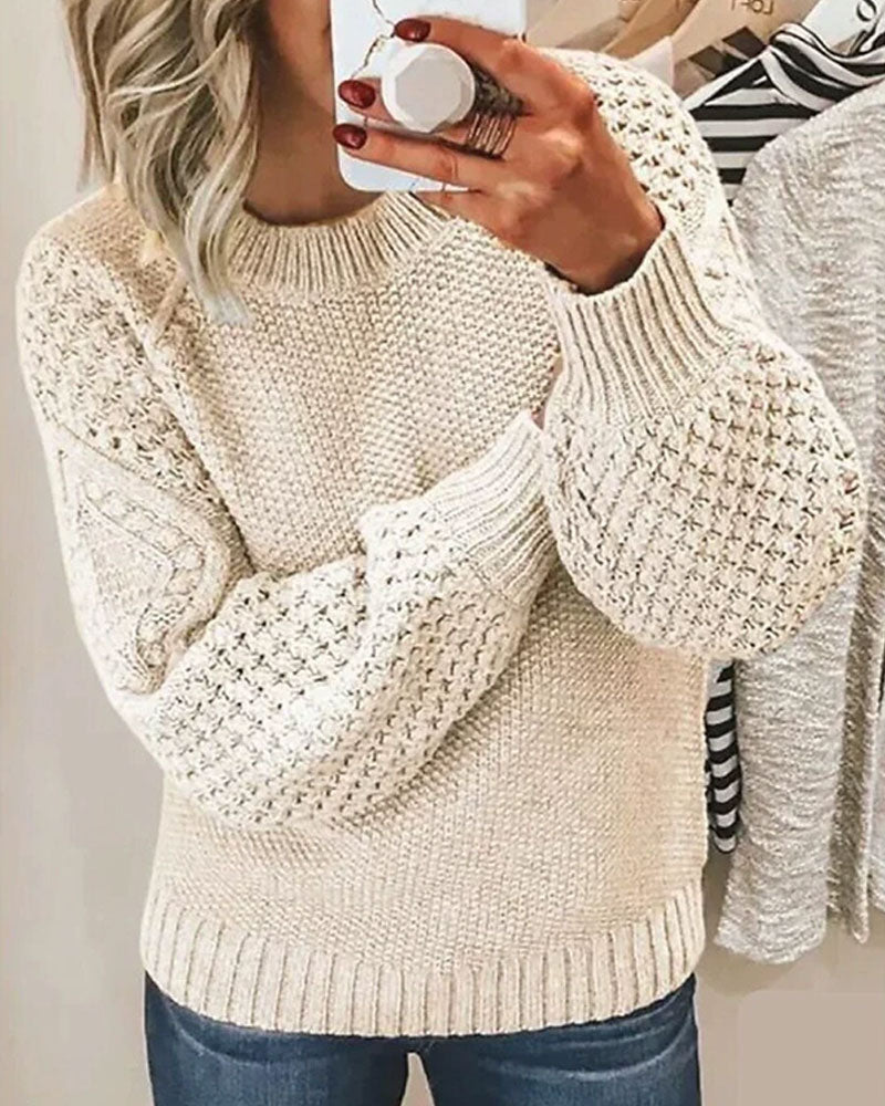Women's Chunky Textured Knit Lantern Sleeve Sweater