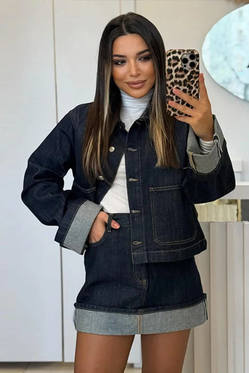 Women's Cropped Snap Button Denim Jacket