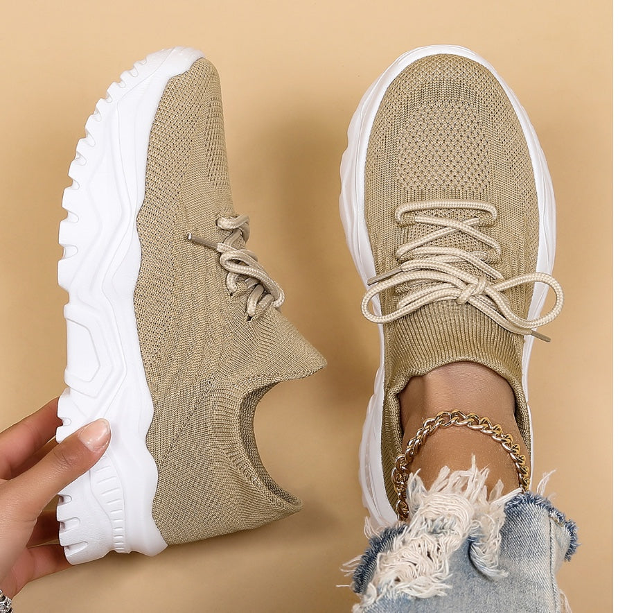 Women's Knit Chunky Sole Lace-Up Sneakers