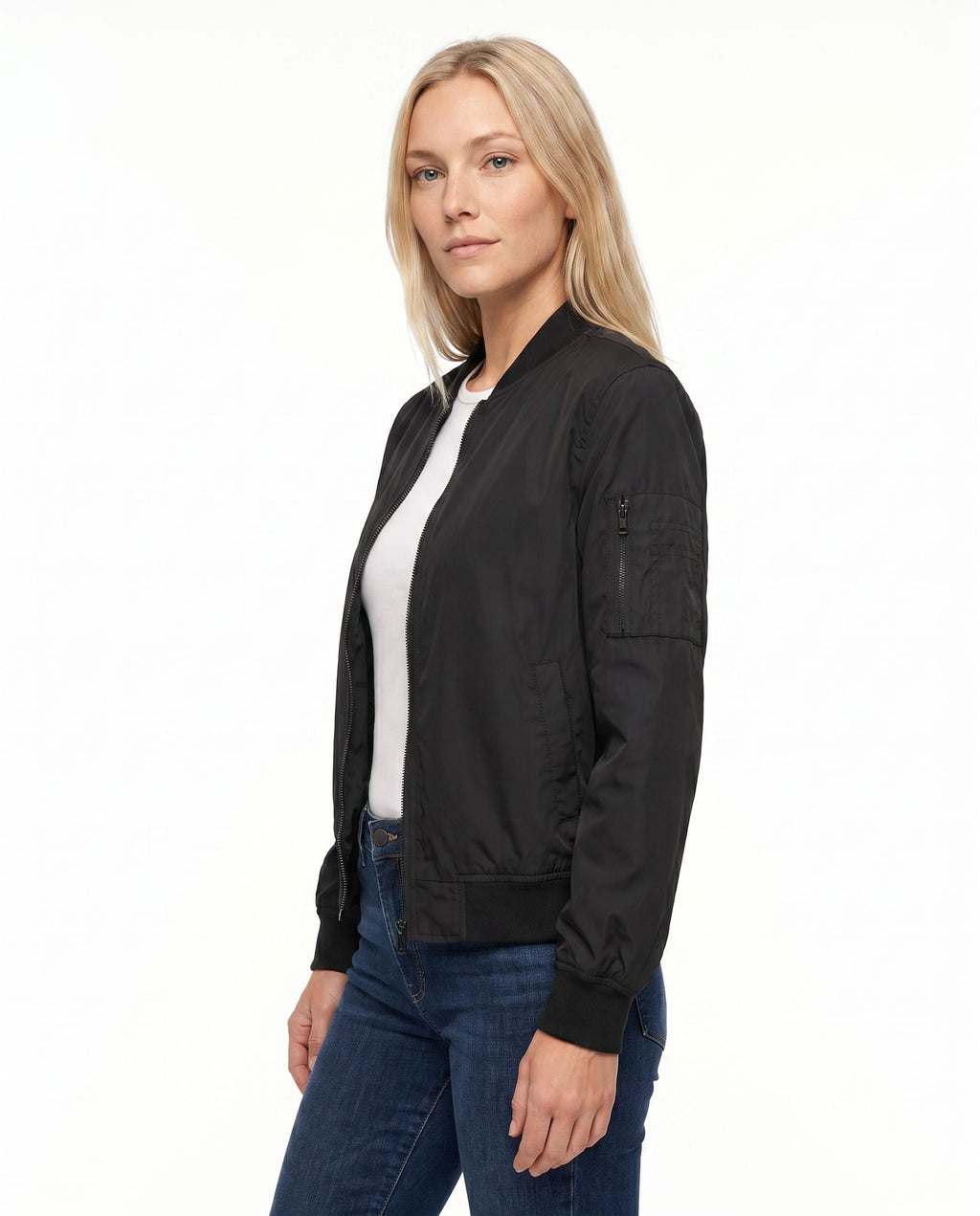 Women's Classic Bomber Jacket with Contrast Ribbing