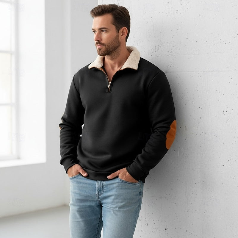 Men's Sherpa Collar Quarter-Zip Colourblock Sweatshirt
