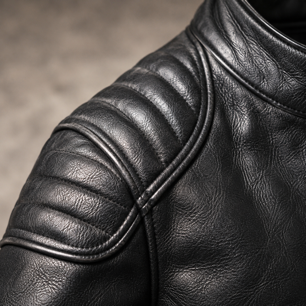 Men's Quilted Shoulder Faux Leather Racer Jacket