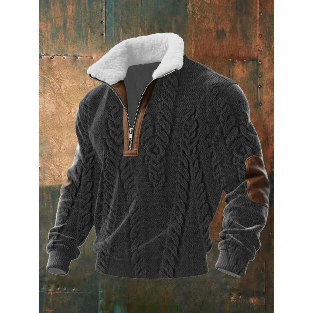 Men's Sherpa Collar Quarter-Zip Colourblock Sweater