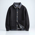 Cardigan homme en maille côtelée et denim à col contrastant