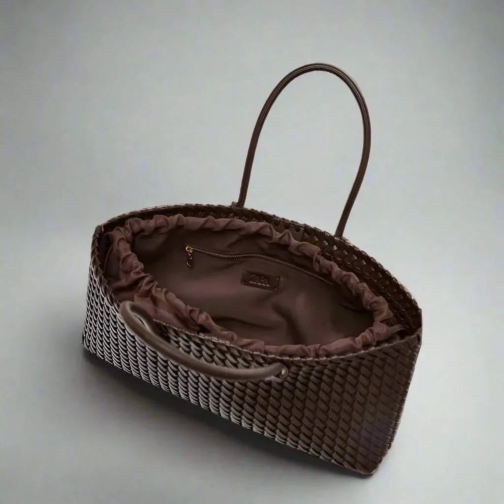 Women's Woven Leather Structured Tote Bag
