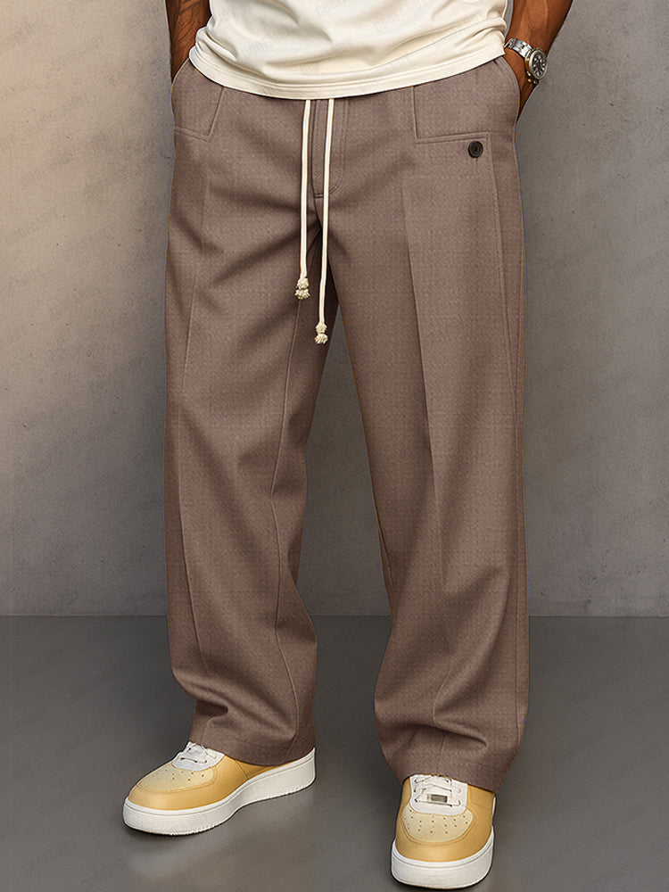 Men's Wide-Leg Pleated Drawstring Trousers