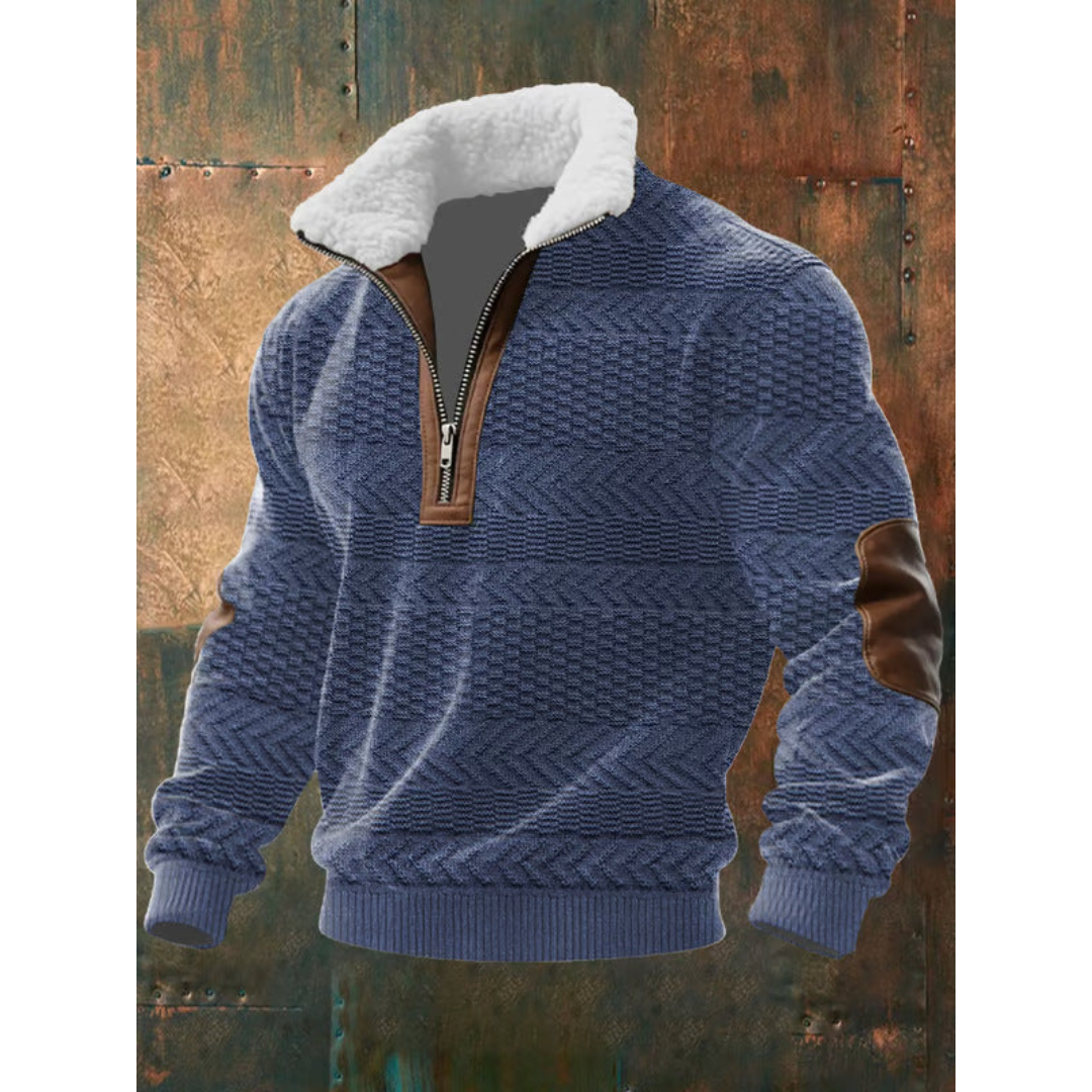 Men's Sherpa Collar Quarter-Zip Colourblock Sweater