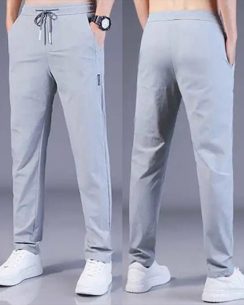 Men's Tapered Stretch Trousers with Drawstring Waist