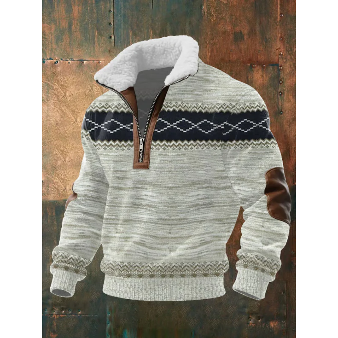 Men's Sherpa Collar Quarter-Zip Colourblock Sweater