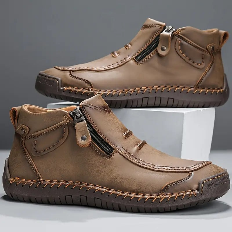 Men's Handstitched Leather Zip-Up Ankle Boots
