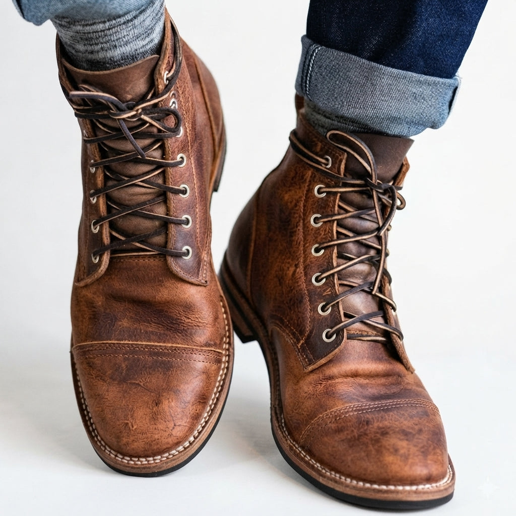 Men's Vintage Distressed Leather Lace-Up Boots