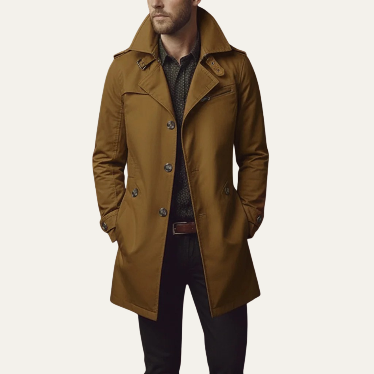 Men's Double-Breasted Longline Trench Coat