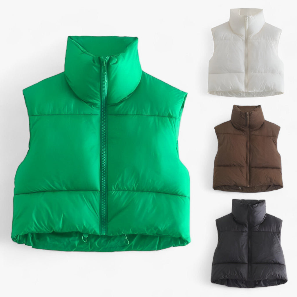 Women's Cropped Puffer Vest with Zip Closure