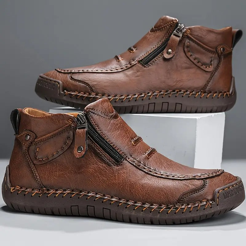 Men's Handstitched Leather Zip-Up Ankle Boots
