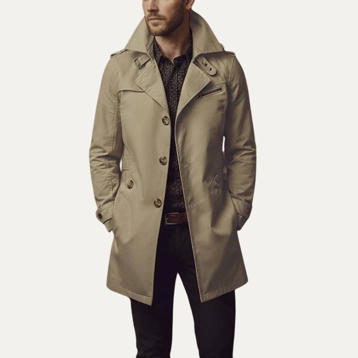 Men's Double-Breasted Longline Trench Coat